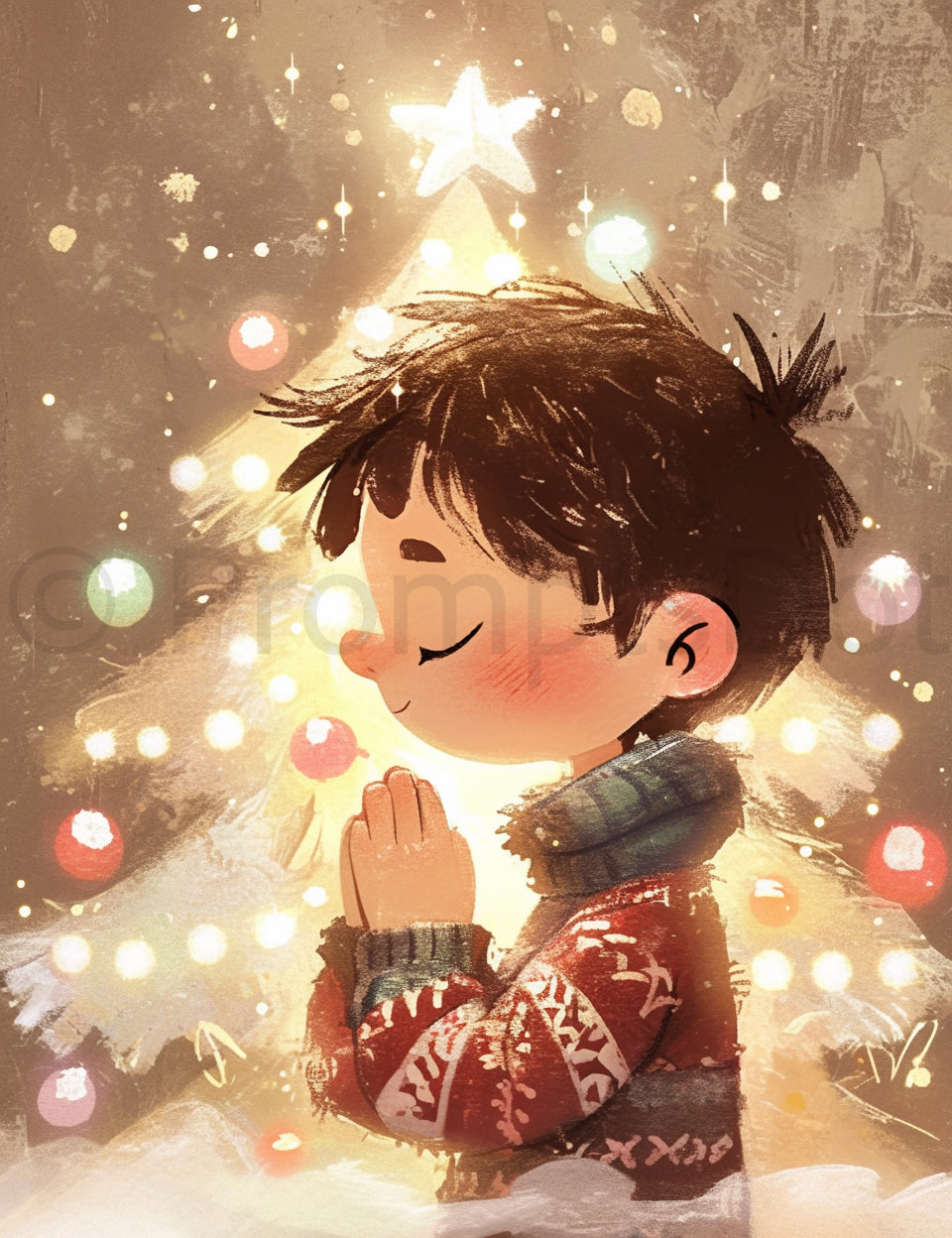 boy praying Midjourney Prompts For Sweet Cute Christmas Digital Papers