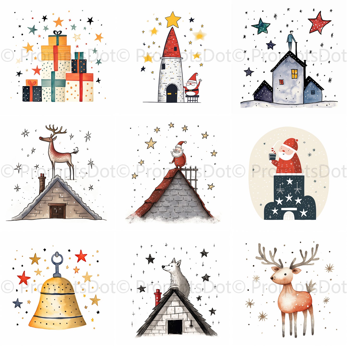 Cute Christmas Illustrations Hand Drawn Midjourney Prompt Commercial Use