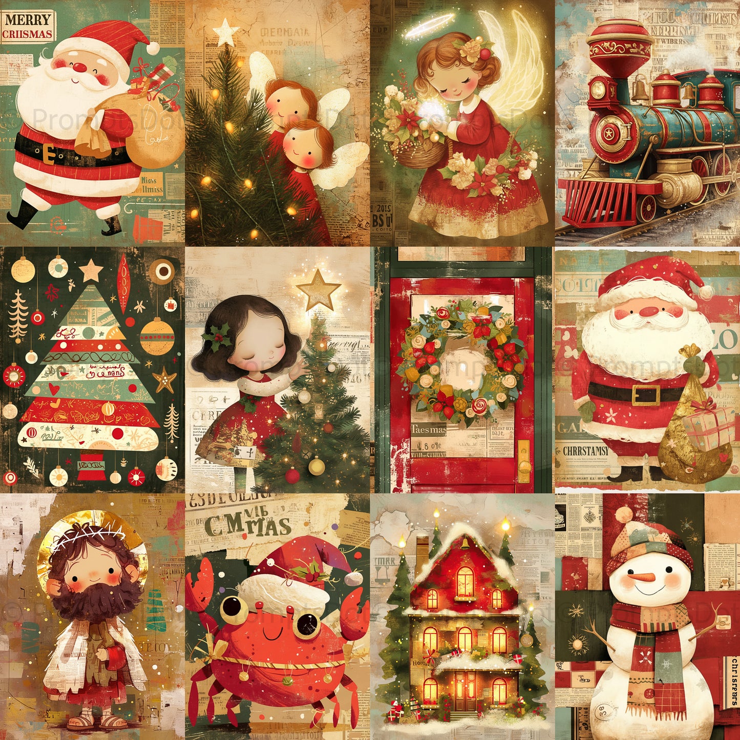 grid Midjourney Prompts For Cute Christmas Illustrations Posters