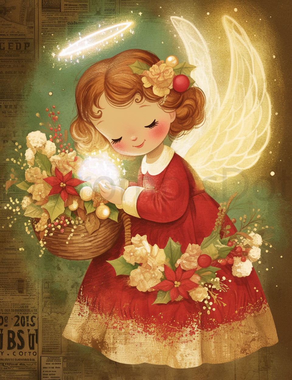 an angel Midjourney Prompts For Cute Christmas Illustrations Posters