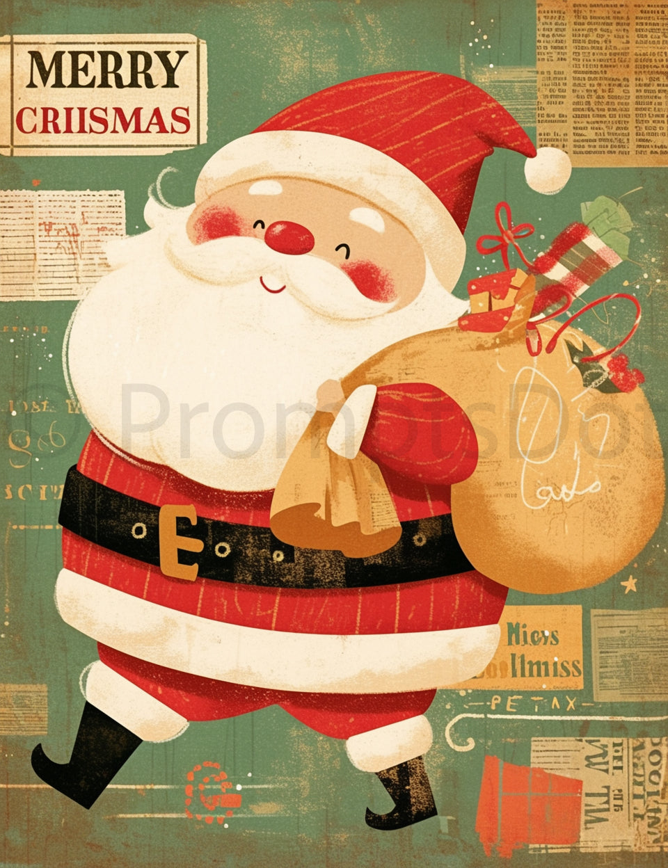 Santa Holding a bag Midjourney Prompts For Cute Christmas Illustrations Posters