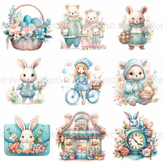 Cute Easter Watercolor Nursery Digital Art and Midjourney Prompt Commercial Use