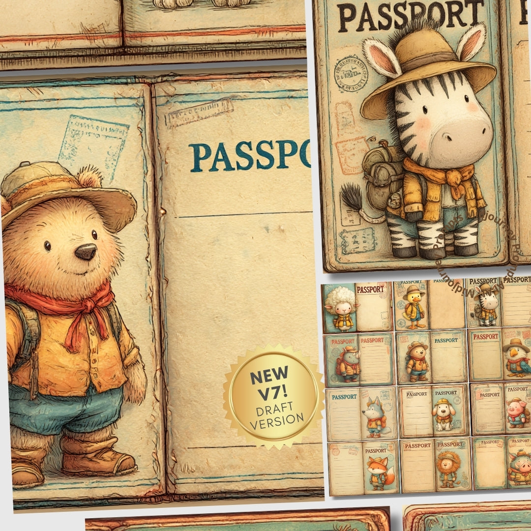 Midjourney V7 Prompts for Cute Explorers Travel Animals Passports
