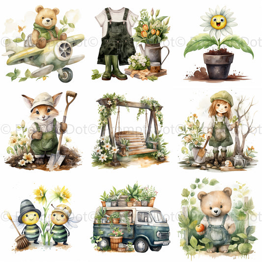 Cute Gardening Watercolor Nursery Digital Art and Midjourney Prompt Commercial Use