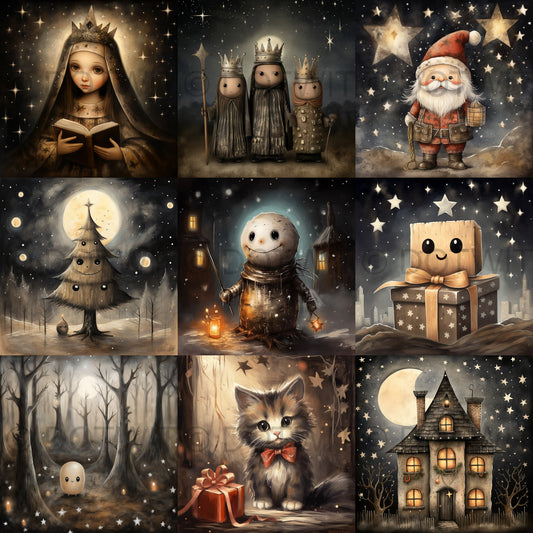 Cute Gothic Christmas Cards Digital Art and Midjourney Prompt Commercial Use