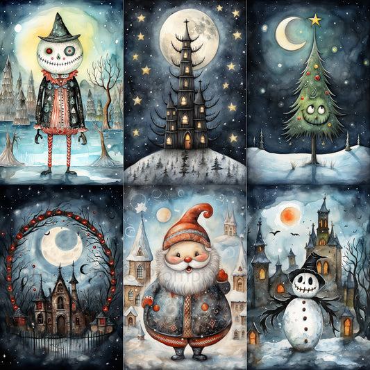 Cute Gothic Christmas Postcards Posters Midjourney Prompt Commercial Use