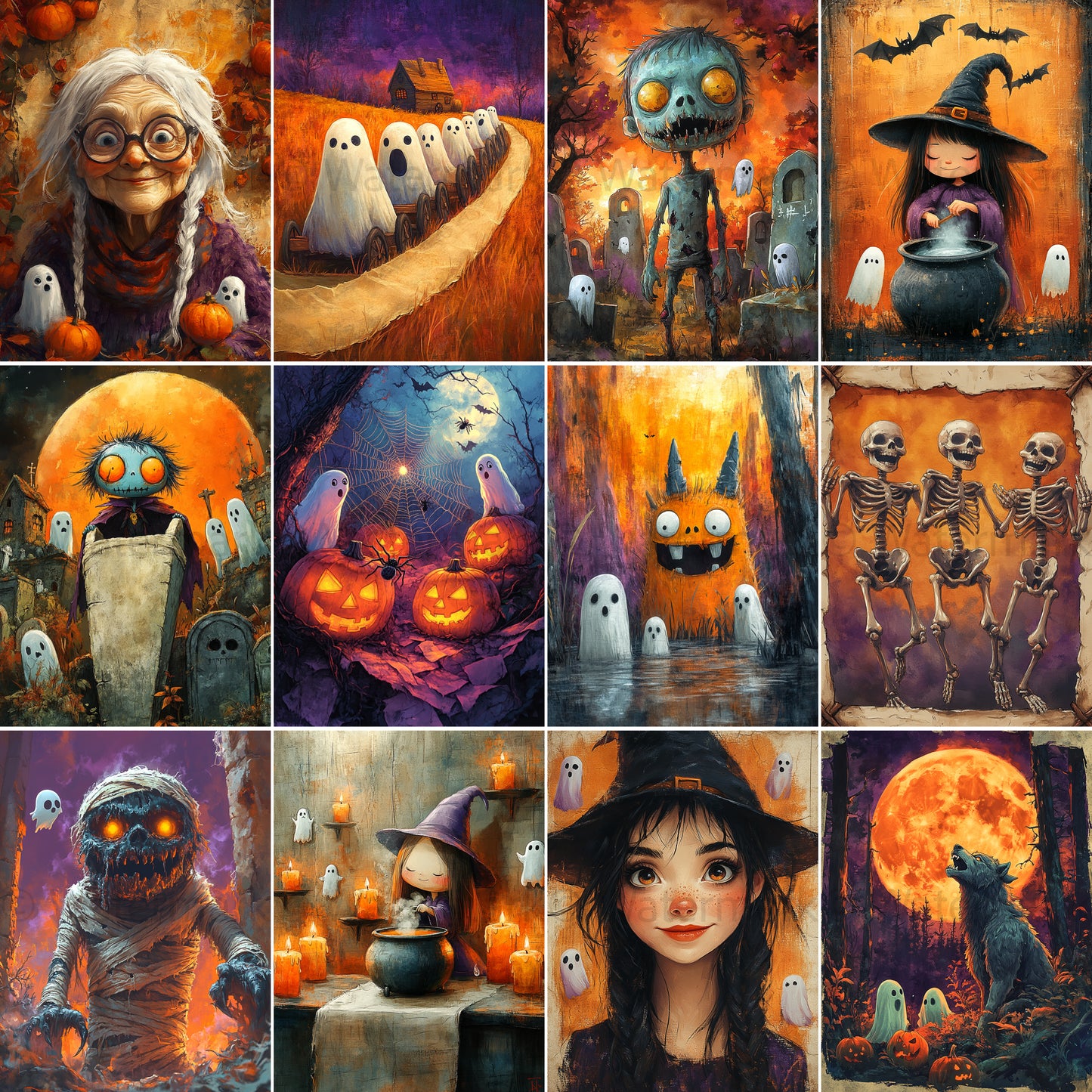 Midjourney Guide Prompts for Cute Halloween Cartoon Paintings