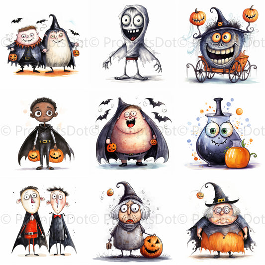 Cute Halloween Characters Quirky Cartoons Midjourney Prompt Commercial Use
