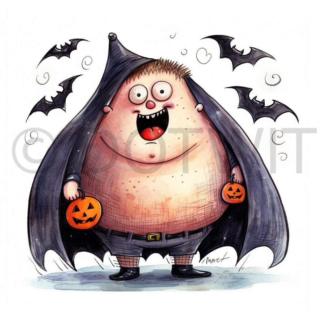 a cute chubby vampire Cute Halloween Characters Cartoons Digital Art and Midjourney Prompt Commercial Use