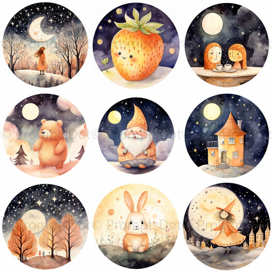 Cute Stickers Moon Star Icon Nursery Art Digital Art and Midjourney Prompt Commercial Use