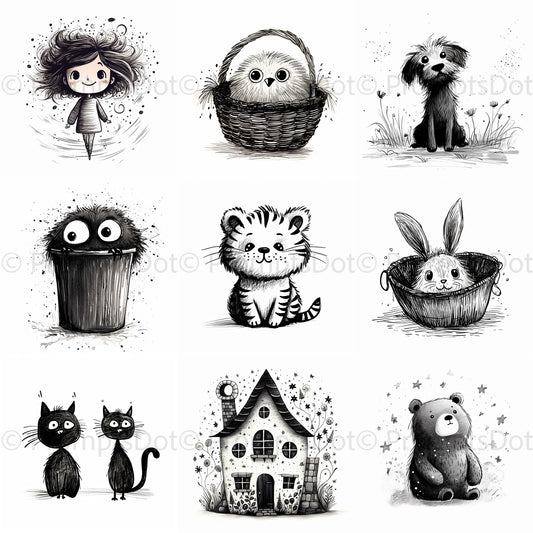 Cute Ink Funny Clipart Tshirt Designs Digital Art and Midjourney Prompt Commercial Use