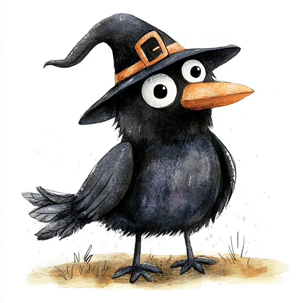 a cute crow Midjourney Guide PDF For Cute Minimalist Halloween Characters