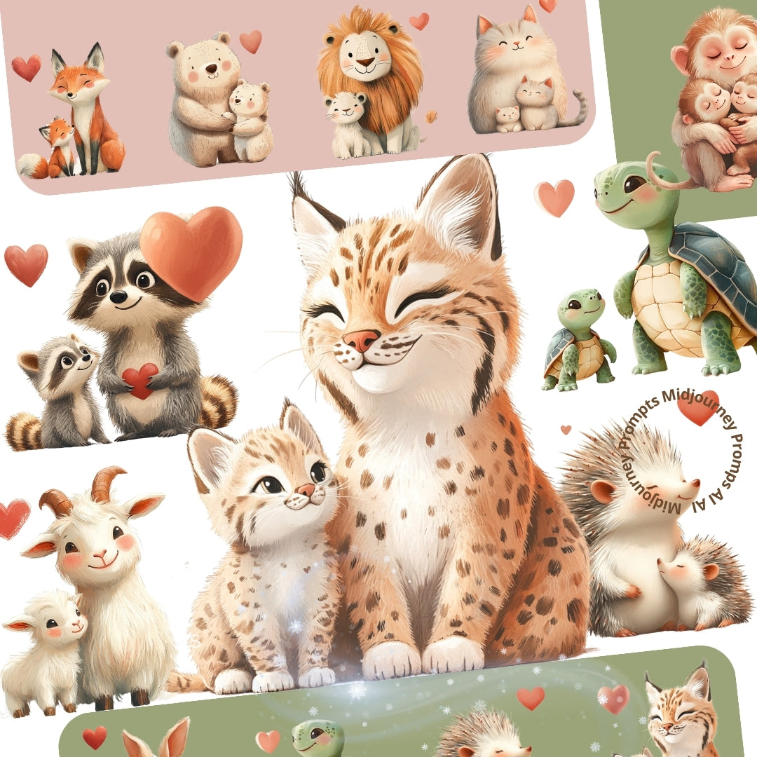 Midjourney Prompts for Cute Mothers Day Animals And Babies Clipart