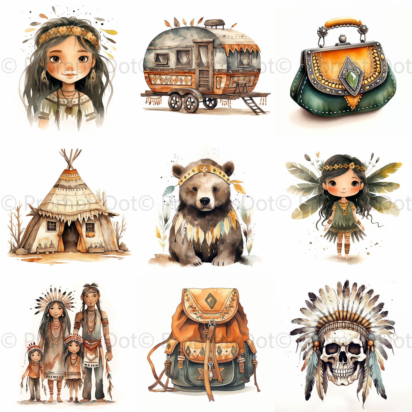 Cute Native Watercolor Indian Art Folks Digital Art and Midjourney Prompt Commercial Use