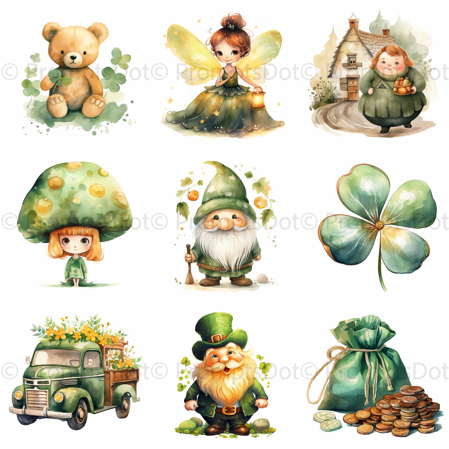 Cute Saint Patrick's Day Watercolor Art Midjourney Prompt Commercial Use