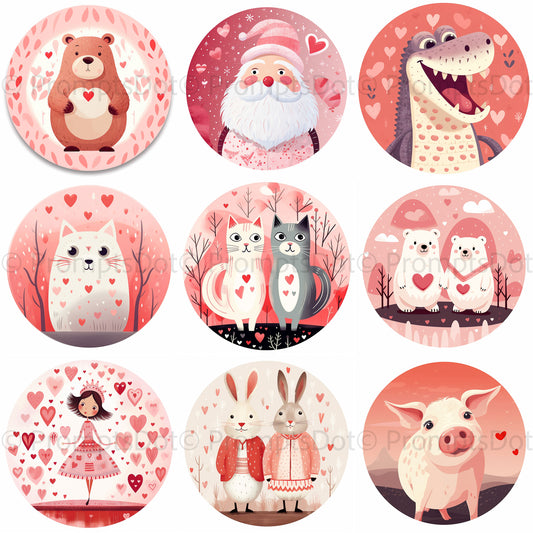 Cute Valentines Icons Romantic Stickers Digital Art and Midjourney Prompt Commercial Use