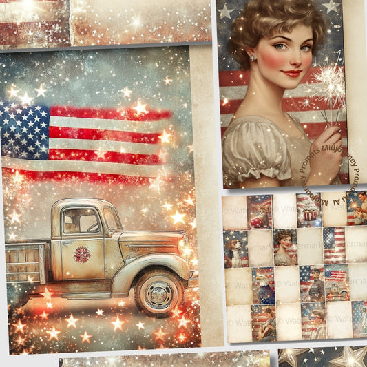 Midjourney Prompts for DOUBLE Pages 4th of July Stars and Stripes