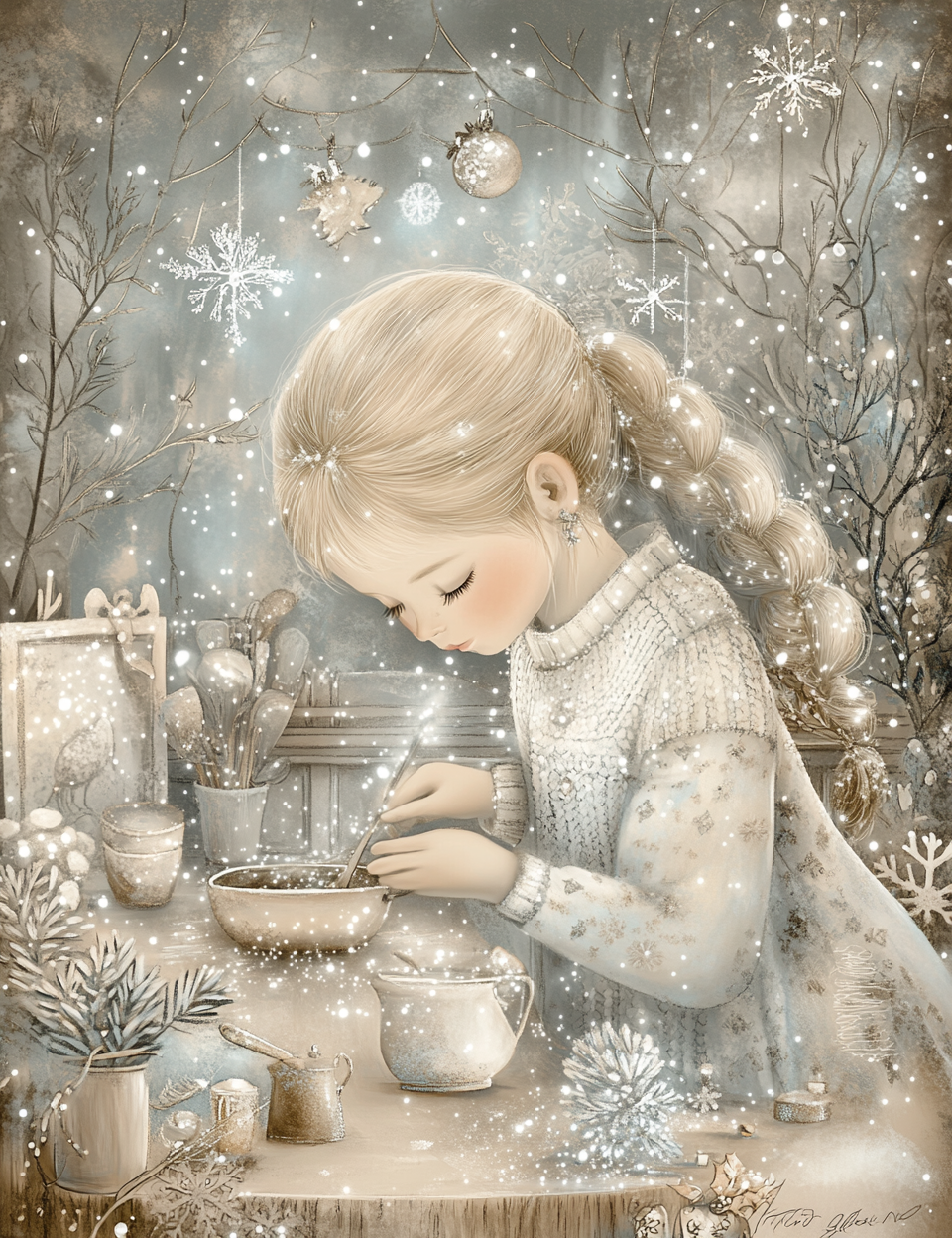 Midjourney V 6.1 Prompts for DUAL Alabaster White Christmas Pages