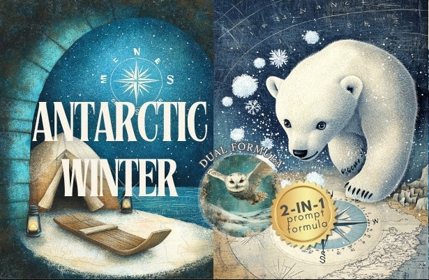 Midjourney V 6.1 Prompts for DUAL Antarctic Winter Junk Journal