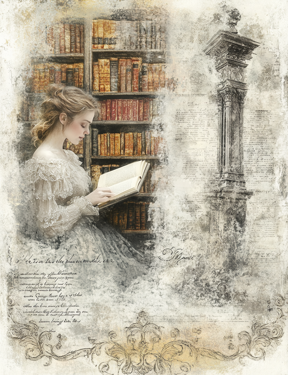 Midjourney V 6.1 Prompts for DUAL Antique Bookshelf and Readers