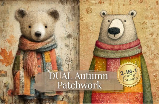 Two illustrated bears wearing scarves with autumn-themed background