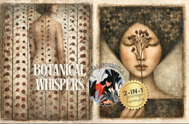 Midjourney V 8.2 Prompts for DUAL Botanical Whisper Pages
