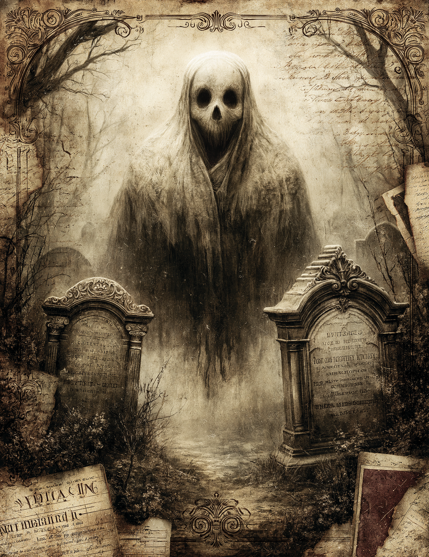 Midjourney V 8.1 Prompts for DUAL Cemetery Tales Digital Pages