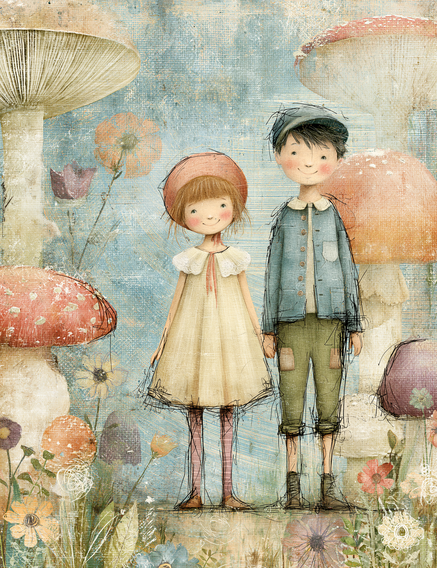 Midjourney V 8.1 Prompts for DUAL Childlike Crayon Pencil Illustrations