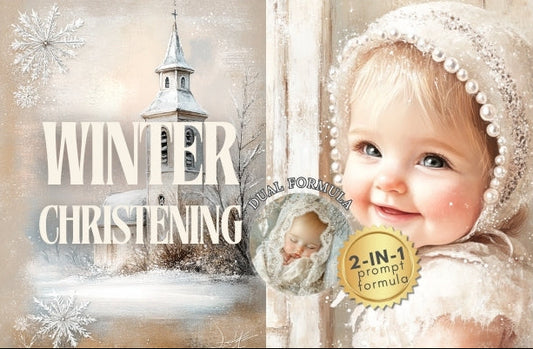 Midjourney V 6.1 Prompts for DUAL Winter Christening Faith Silver Kit