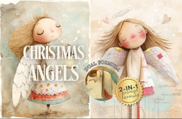 Midjourney NIJI Prompts for DUAL DUAL Christmas Angel Junk Journal Pages