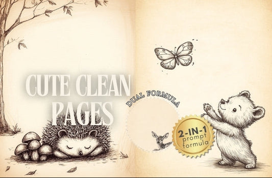 Illustrated pages with a hedgehog, bear, and butterfly on a beige background.