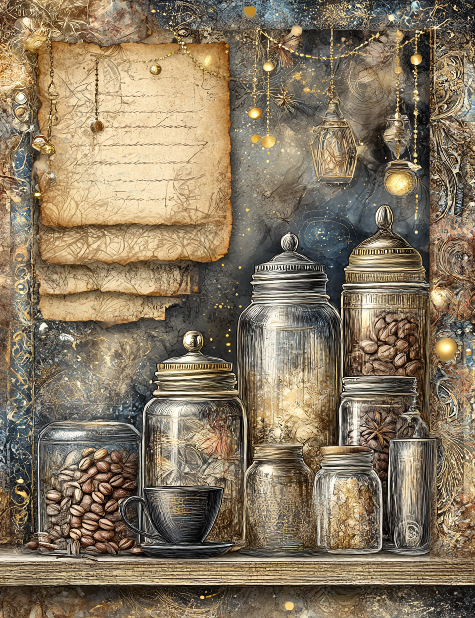 Midjourney V 7 Prompts for DUAL Coffee Stains Junk Journal Pages