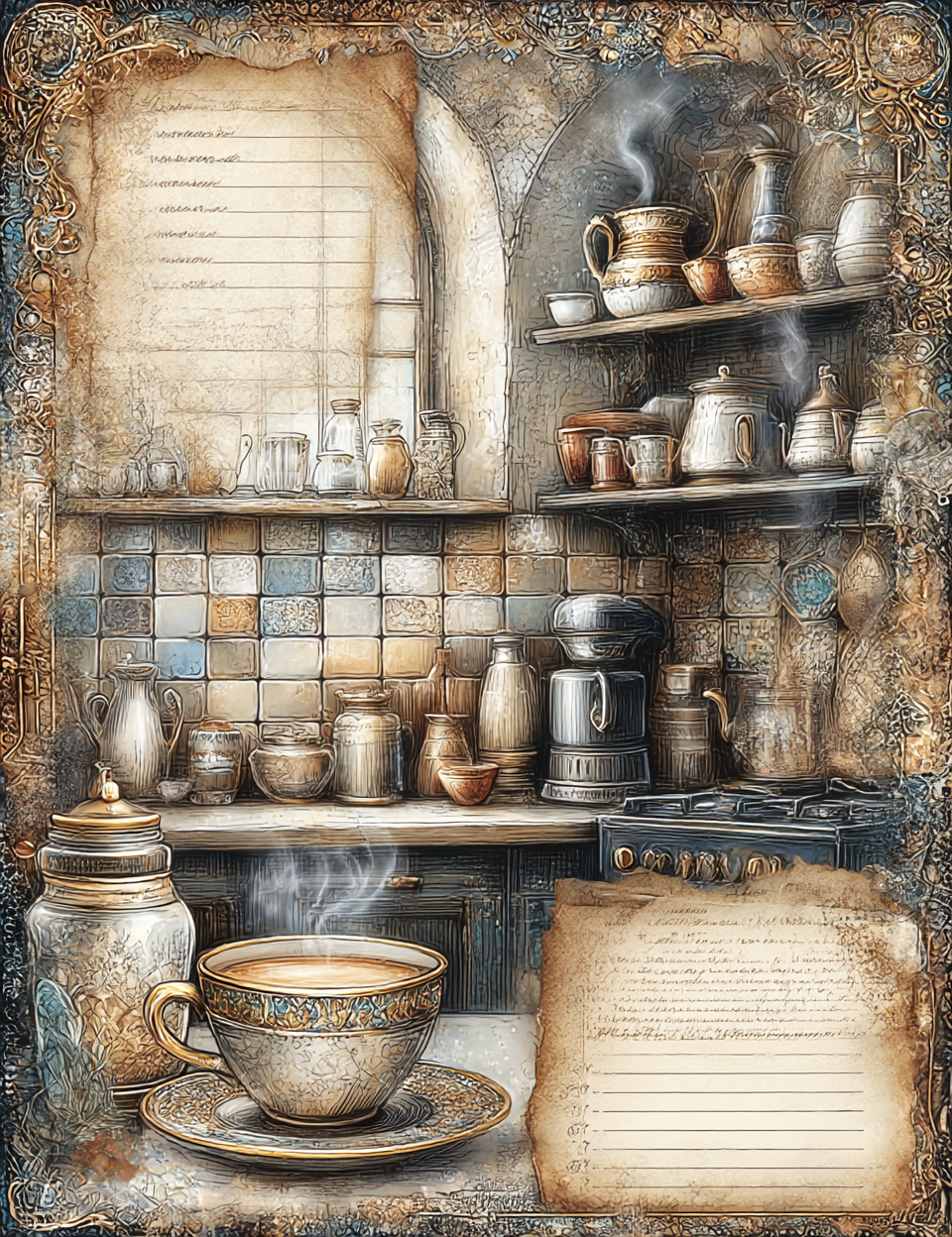 Midjourney V 7 Prompts for DUAL Coffee Stains Junk Journal Pages