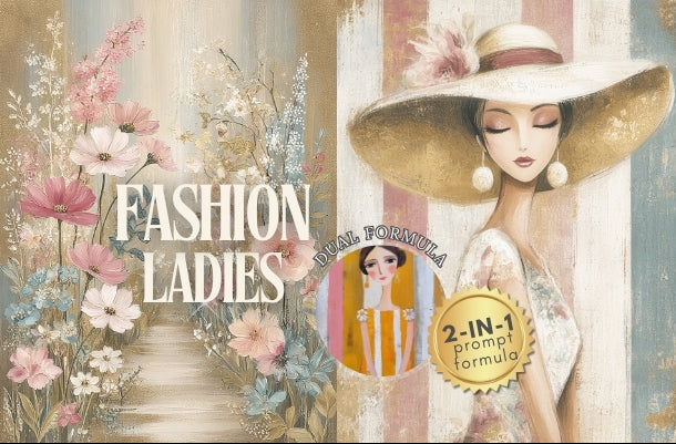 Collage of fashion-themed illustrations with women, flowers, and architectural elements.