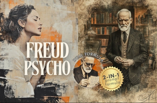 Collage with images of a woman, an older man, and text related to 'Freud Psycho' and 'Dual Formula'.
