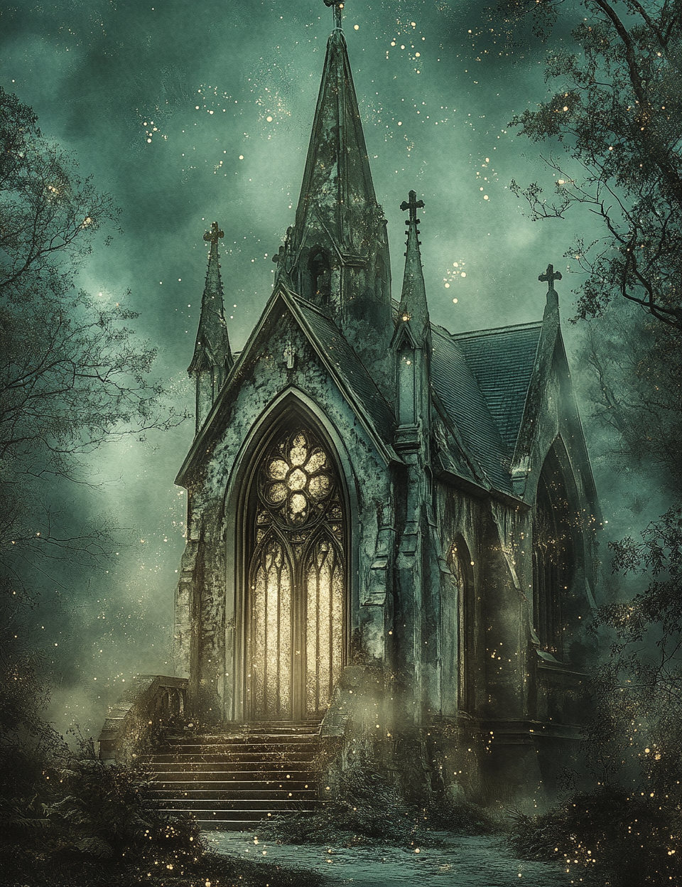 Midjourney V 7 Prompts for DUAL Haunted Chapel Printable Pages