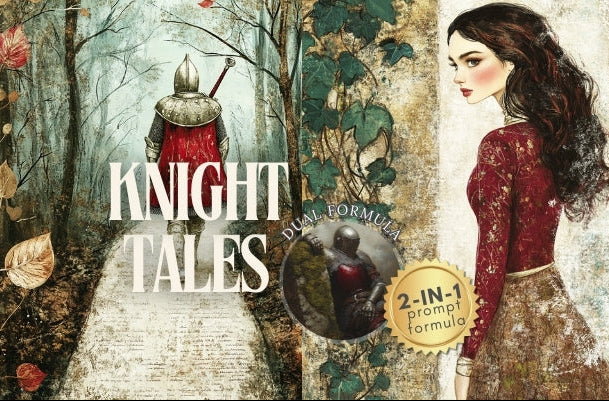 Book cover of 'Knight Tales' with a knight and a woman in a forest setting.
