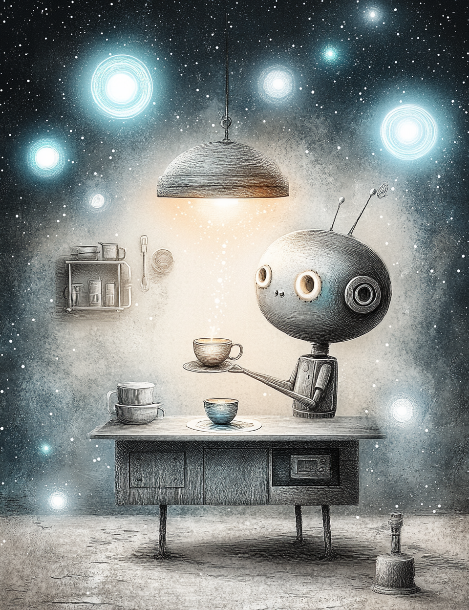 Midjourney V 6.1 Prompts for DUAL Machines, Robots, and Life in Space