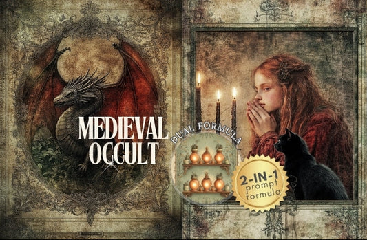 Midjourney V 7 Prompts for DUAL Medieval Occult Dark Alchemy Pages