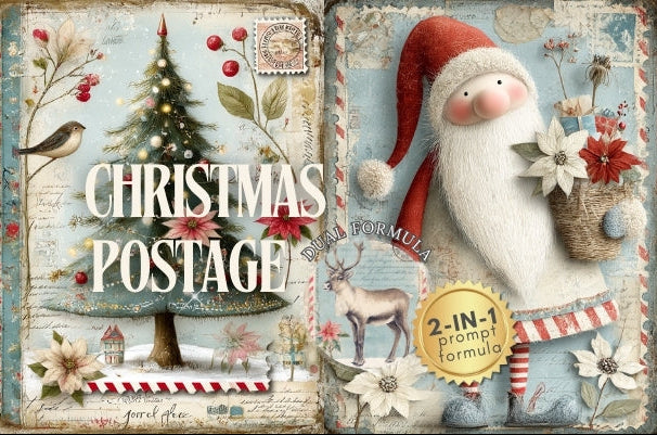 Decorative Christmas-themed product with Santa Claus, reindeer, and Christmas tree.