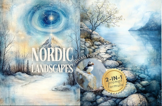 Midjourney V 6.1 Prompts for DUAL Nordic Landscapes Pages