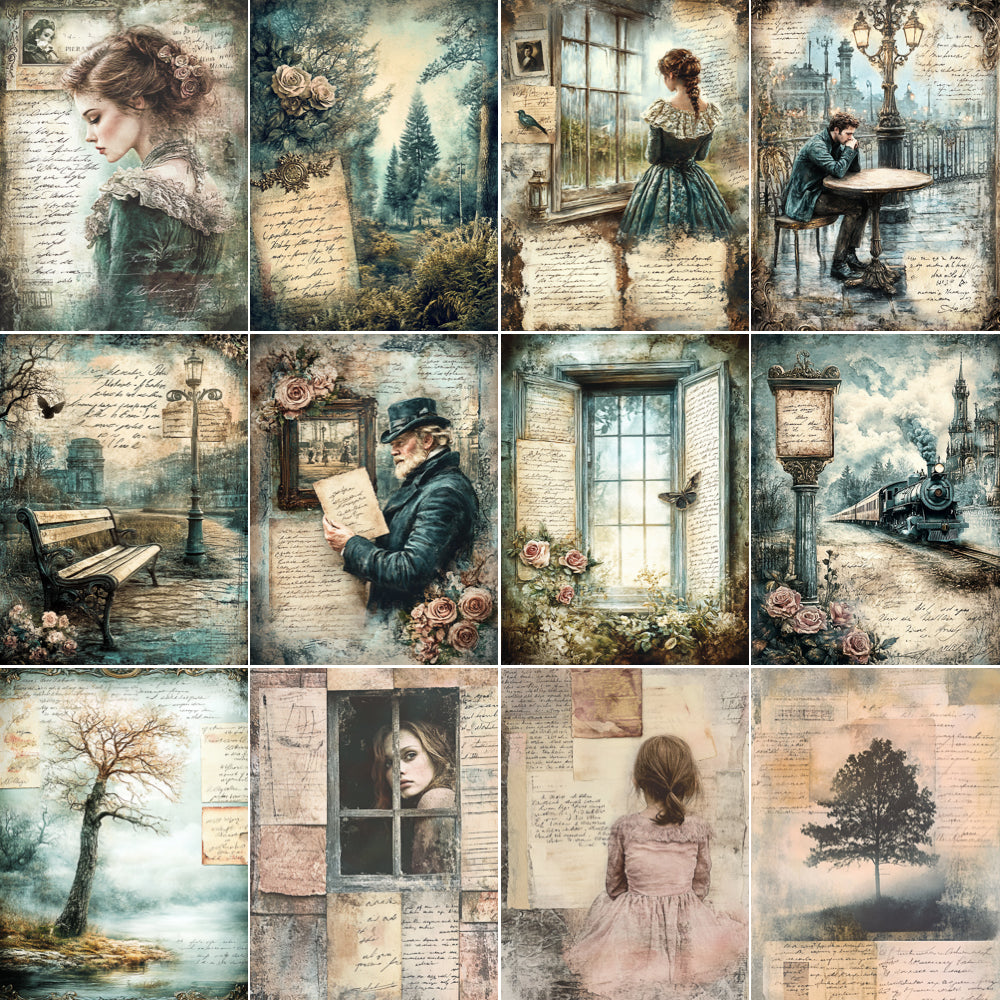 Collage of vintage-style images featuring people, nature, and architectural elements.