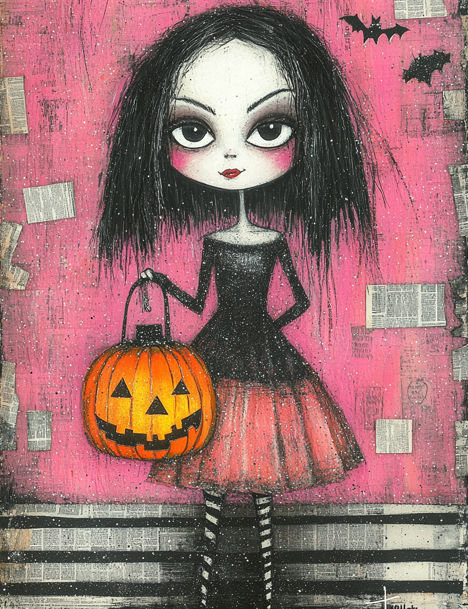 Midjourney V 6.1 Prompts for DUAL Pink Stripes Spooky Mood Pages