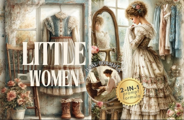 Midjourney V 7 Prompts for DUAL Little Women May Alcott Inspired