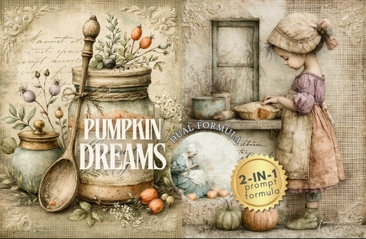 Midjourney V 8.1 Prompts for DUAL Pumpkin Dreams Digital Pages