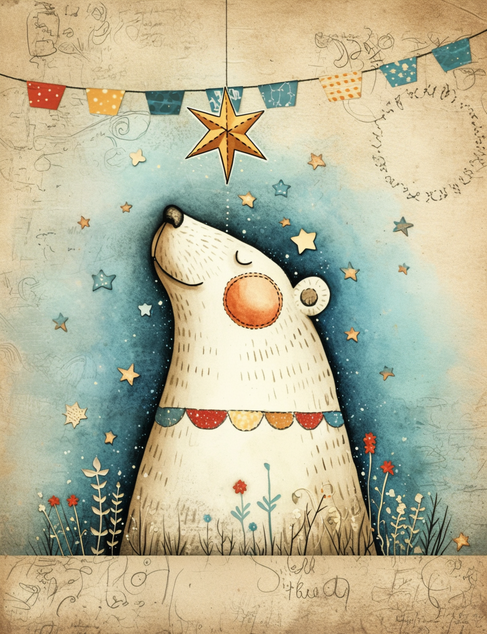 Illustration of a dog with a star on a textured background