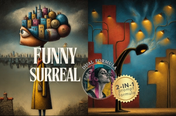 Collage of surreal art with a person in a yellow coat, cityscape, and abstract elements.