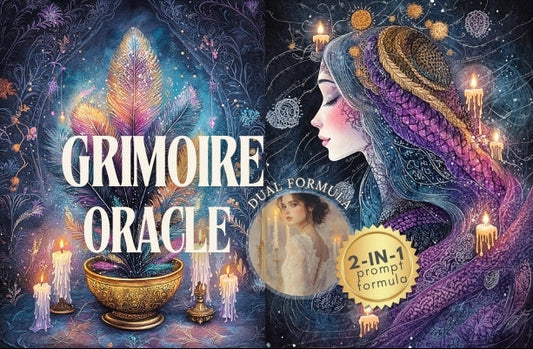 Grimoire Oracle book cover with mystical design and text