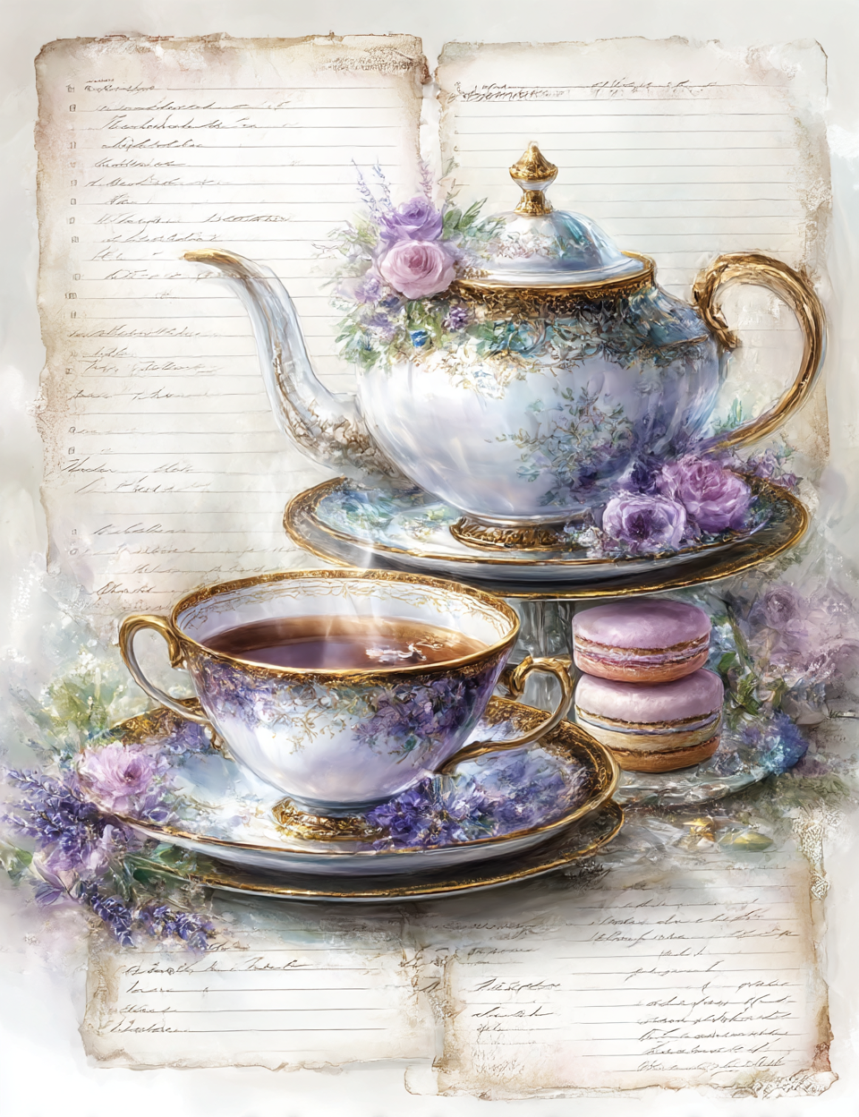 Midjourney V 7 Prompts for DUAL Violet Peonies Floral Pages