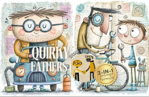 Illustrated book cover with quirky characters and the title 'Quirky Father'.